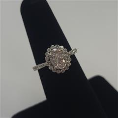 14K WHITE GOLD ROUND BRILLIANT CUT OVAL SET CLUSTER DIAMOND HALO RING SIZE 6.5